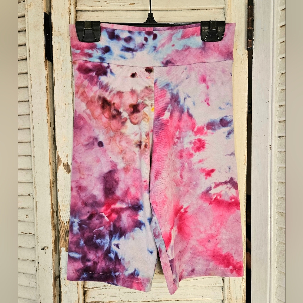 One of a kind handmade tie dye cotton bike shorts